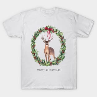 Christmas deer art. Merry Christmas. T-Shirt